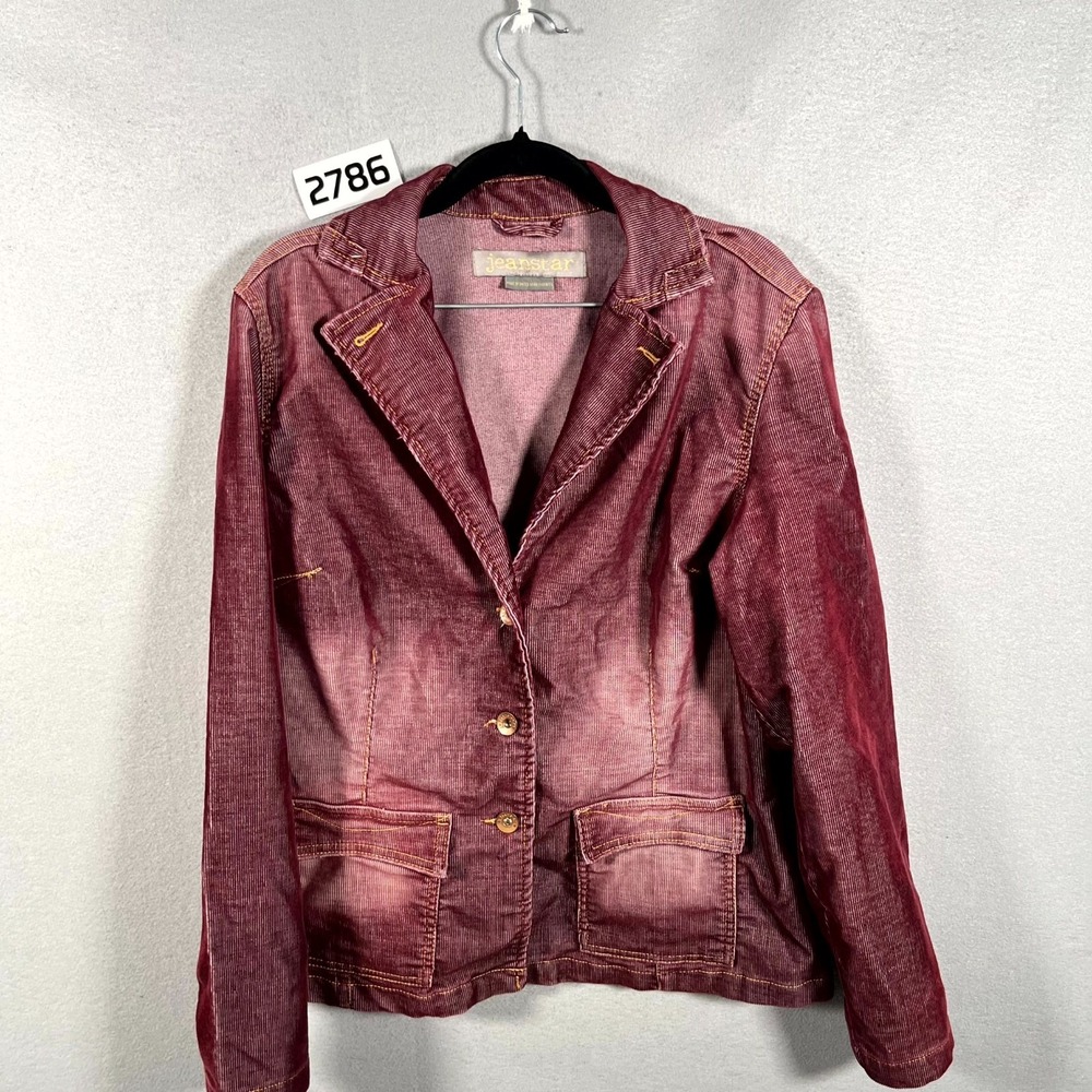 Vintage Y2K Jeanstar Corduroy Blazer Womens XL Burgundy Washed Burnout Cotton‎